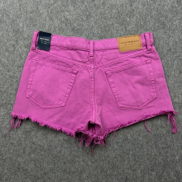Lucky Brand Mid Rise Cut Off Shorts Women's Size 6 / 28 Radiant Orchid Fray NWT - Picture 2 of 14